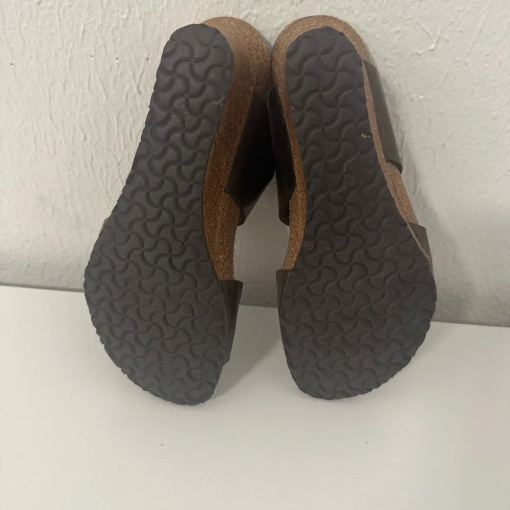 Birkenstock Dorothy Papillio 6-6.5 Brown Cork Wedge Slide Sandals  Dual Straps